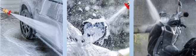 Cordless pressure washer’s wide range of car/motorcycle flushing applications